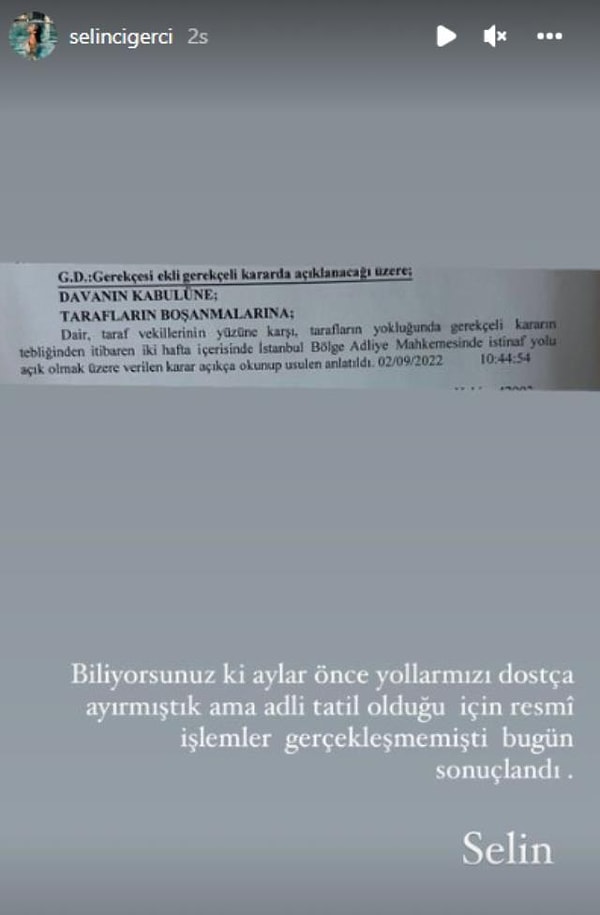 Selin Ciğerci bu boşanmayı Instagram hesabından yaptığı bu paylaşımla duyurmuştu hatta.