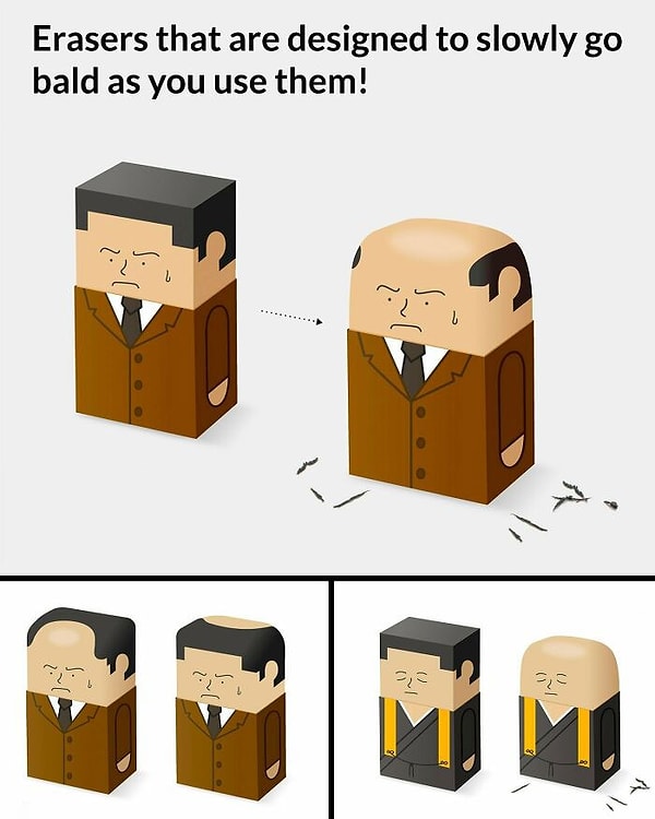 5. Ластики с гениальным дизайном: чем больше вы используете его, тем больше он лысеет