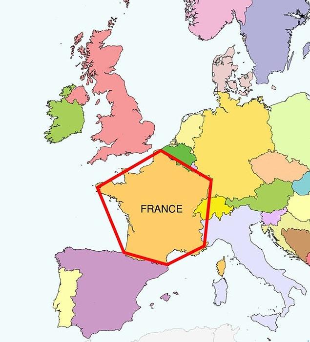 Fransa, AB'deki en büyük ülkedir ve altıgen (l'hexagone) olarak adlandırılır.