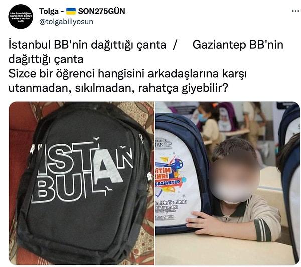 İstanbul Büyükşehir Belediyesi'nin tek tip çantası da kimileri tarafından takdir edilse de bu uygulamanın da sorunlu olduğunu dile getirenler oldu.