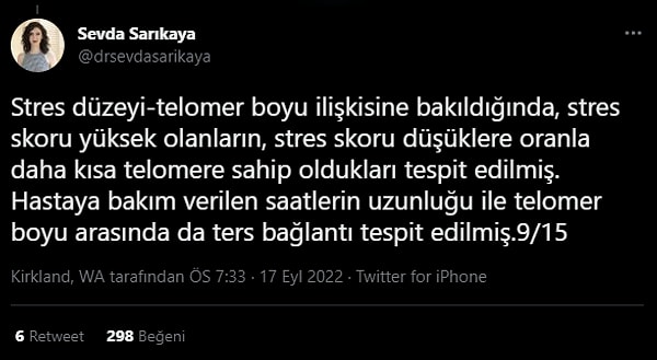 Hastaya ne kadar uzun saatler bakım verilirse, telomer boyu o kadar kısalıyor!