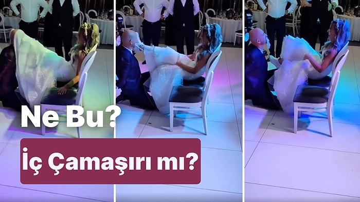 Bu Nasıl Gelenek? Düğünde Gelinin Giydiği Gelinliğin İçinden Ağzıyla Bacak Bandı Çıkartan Damat