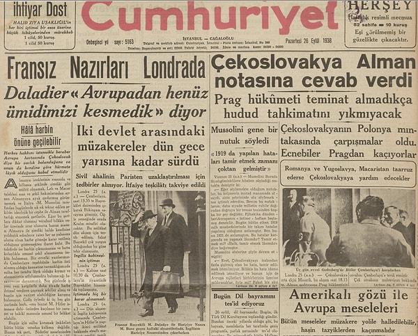 Bugünün eski gazetesi: 26 Eylül 1938