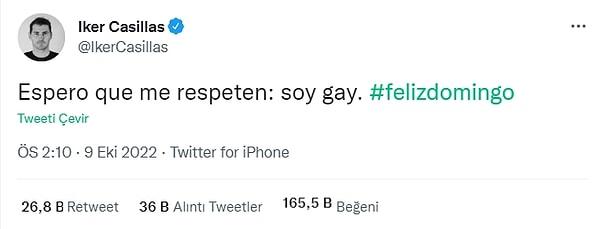 Yaşadığı bu buhran sonucu çok göz önünde bulunmayan Iker Casillas, bugün resmi Twitter adresinde eşcinsel olduğunu açıklayarak hepimizi şaşırttı!