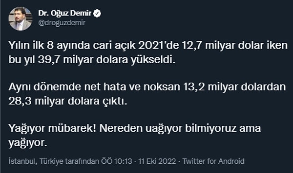 Sosyal medyada ekonomistler cari açık verisini yorumladı👇