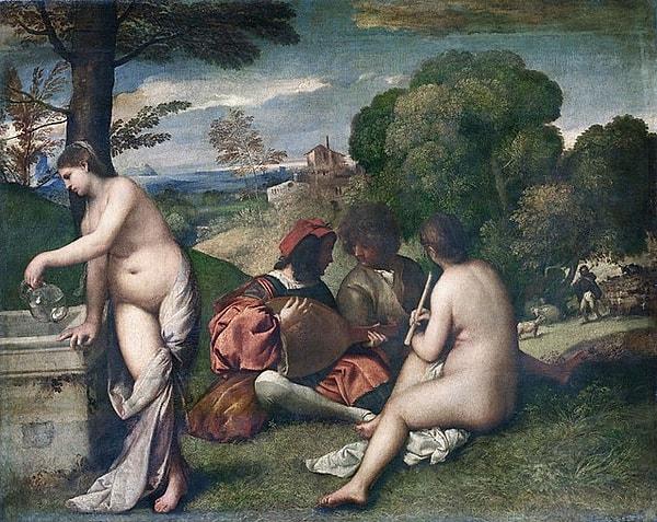 Son olarak tablomuzu ve ressam Manet’yi bariz bir şekilde etkileyen Titian’ın 1509 tarihli Pastoral Concert eserinde olduğunu da altını çizelim.