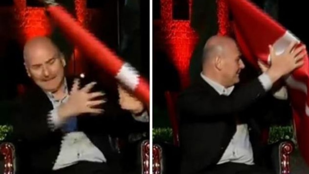 Bakan Soylu'nun Kafasına Türk Bayrağı Düştü
