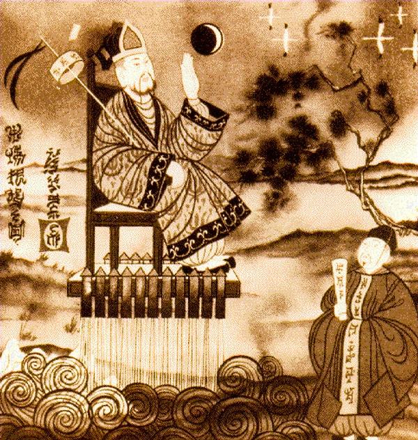 Karşınızda Wan-Hu! 1500'lü yıllarda roket sandalyesinde uzaya çıkarken tasvir edilmiş.