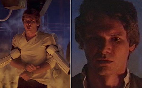 2. "The Empire Strikes Back" filminde Han Solo'nun ceketli hali görünüyor ve birden ceket kayboluyor.
