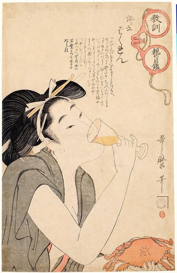 2. 1802: "Woman Drinking Wine", Kitagawa Utamaro