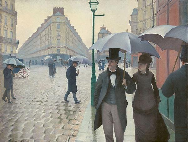 77. 1877: "Paris Caddesi; Yağmurlu Gün", Gustave Caillebotte