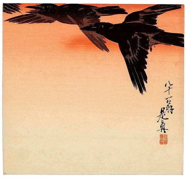 81. 1881: "Crows Fly by Red Sky at Sunset", Shibata Zeshin