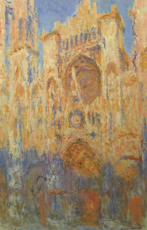 92. 1892: "Rouen Cathedral, Façade (sunset), Harmony in Gold and Blue", Claude Monet