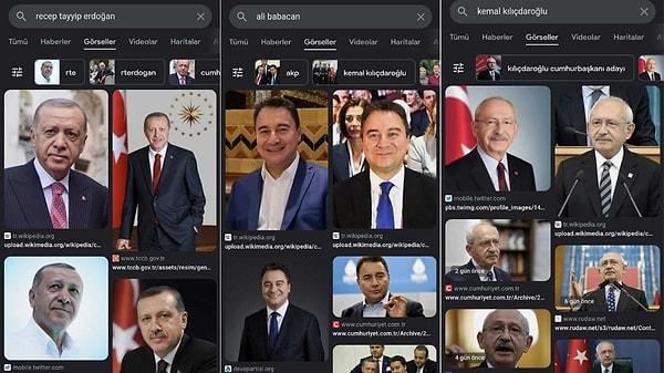 Erdoğan, Kılıçdaroğlu ve Babacan'ın isimleri aratıldığında sorun yaşanmadı. 👇