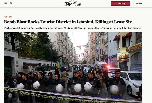 12. The New York Sun: “İstanbul’daki turistik bölgede bomba patladı, en az 6 ölü var”