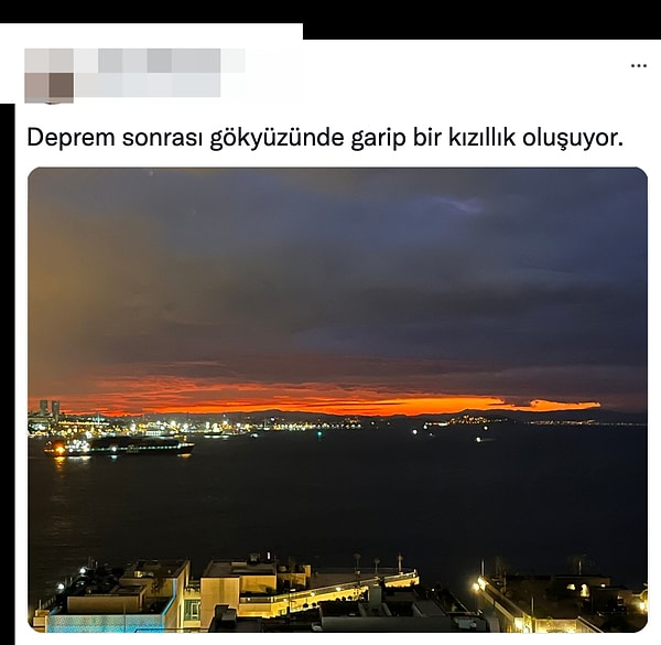Depremin ardından bir Twitter kullanıcısı, gökyüzünde oluşan kızıllığı depremle ilişkilendirince; sosyal medyanın diline düşmekten kurtulamadı!