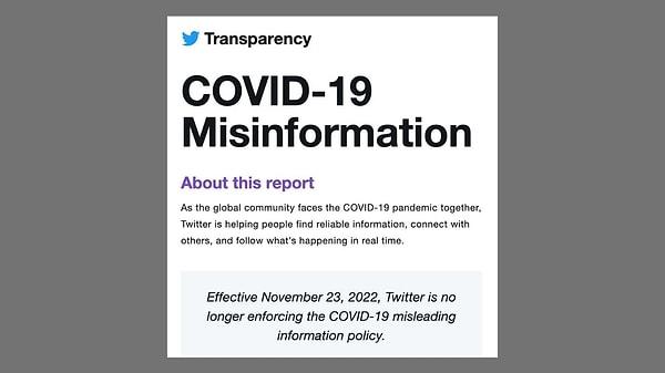 Twitter, Covid-19 yanlış bilgileri önlemek için uyarılar paylaşıyordu. Ancak aşağıdaki ekran görüntüsüne göre bu bilgilendirme artık sona erdi.
