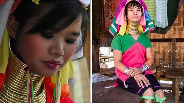 14. Tayland ve Myanmar'da yaşayan Kayan kabilesi kadınları, boyunlarını uzatmak için 5 yaşından itibaren halkalar takmaya başlıyor!