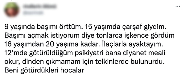 Kendisini götürdükleri hocaların kendisine sorduğunu ifade ettiği korkunç soruların da altını çizen kullanıcı,