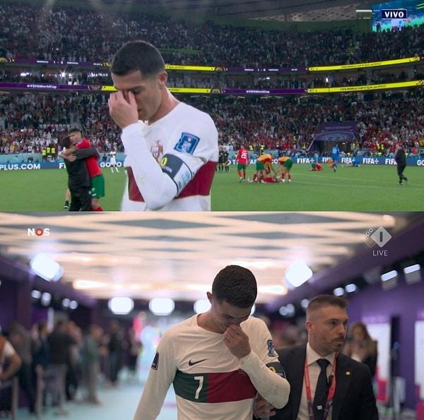 Hem takımının elenmesi hem de Dünya Kupası'nda oynanan son maçlarının onun açısından felaketle sonuçlanması ile duygusal patlama yaşayan Ronaldo, göz yaşlarına hakim olamadı.