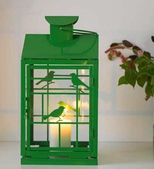 11. Evinizi şık gösterecek IKEA RAPPT yeşil kuşlu fener...