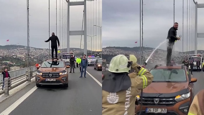 15 Temmuz Şehitler Köprüsü'nde Bir Kişi Kendisinin ve Aracının Üzerine Benzin Döktü