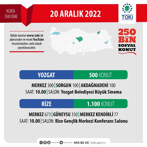 Rize ve Yozgat TOKİ kura çekilişi ne zaman?