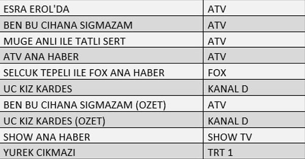 TOTAL İLK 10 PROGRAM