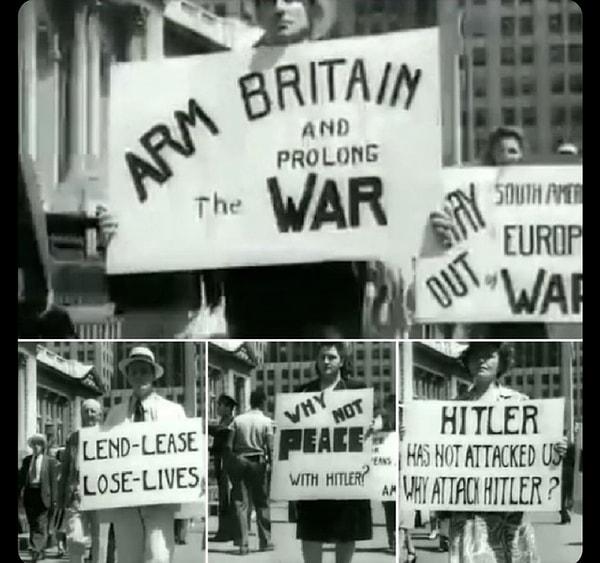 7. 1940 yılında, Hitler ile barış isteyen Amerikalıların pankartları👇
