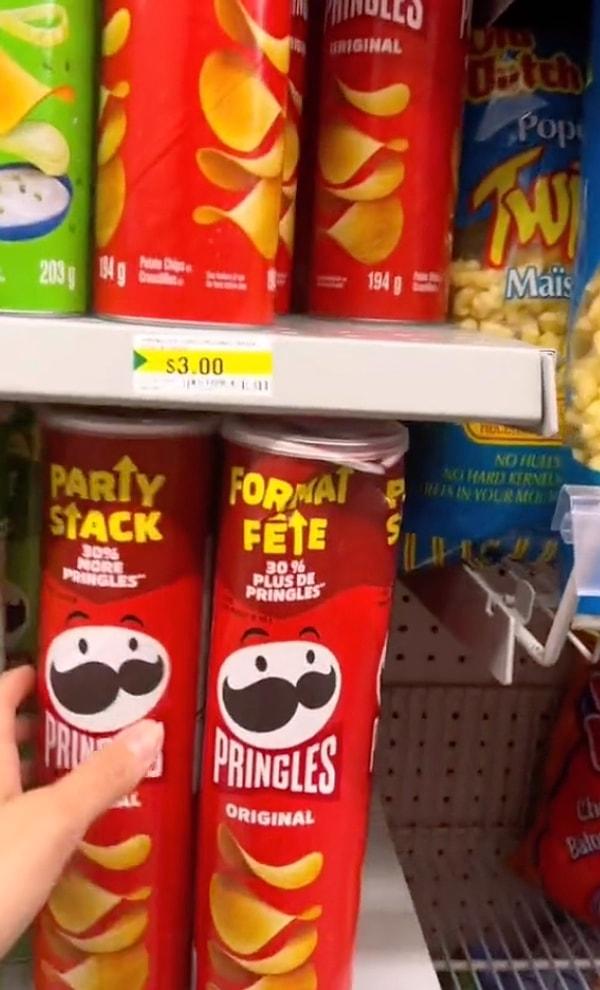 Kanada'da tanesi 3 dolar olan Pringles'tan 800 adet alınabiliyor.