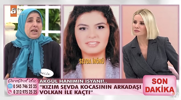 Kızı Sevda'nın Tanju'yla evli olduğunu, Sevda'nın boşanmak istediği zaman eşinin yakın arkadaşı Volkan'ı barıştırmak için araya soktuğunu belirtti.