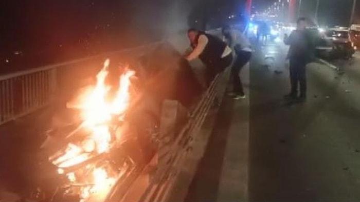 Fatih Sultan Mehmet Köprüsü'nde Zincirleme Kaza: Takla Atan Otomobil Alev Aldı