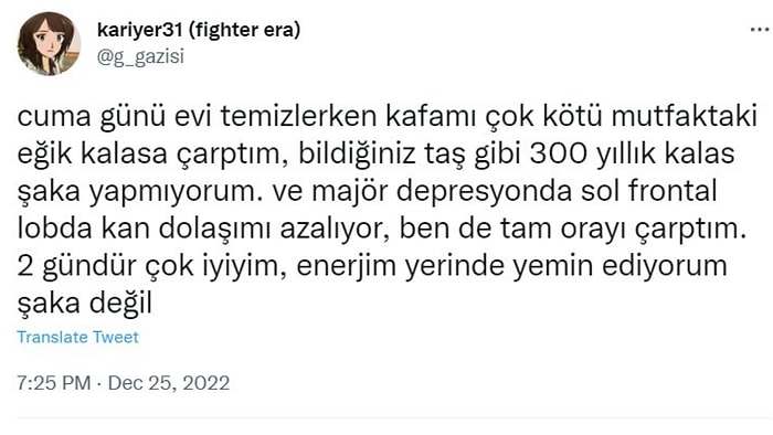 Bu Mümkün mü? Kafasını Güçlü Biçimde Kalasa Çarptıktan Sonra Depresyonunda İyileşme Gözlemleyen Kullanıcı