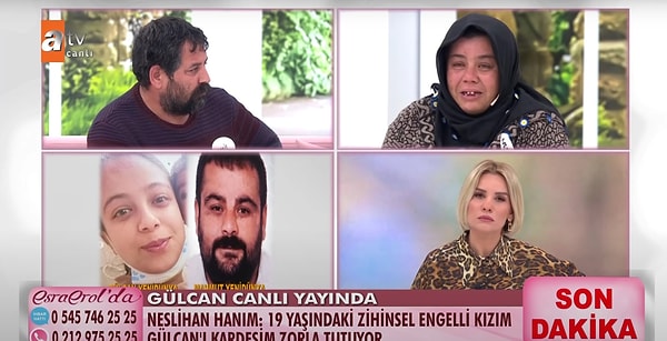 Ekip arkadaşlarını Gülcan'ın yanında gönderen Esra Erol, genç kızın yayına çıkmak istememesi ve zihinsel engelli olması üzerine onunla yayından sonra görüşme sözü verdi.