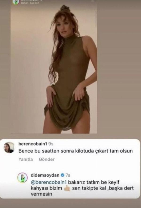 Şimdi ise Didem Soydan'ın bir markanın çekimlerinde giydiği transparan elbiseyle ilgili bir haber var. Geçtiğimiz günlerde bu fotoğrafının altına "külodunu da çıkar tam olsun" diyen kullanıcıya şu şekilde cevap vermişti 👇