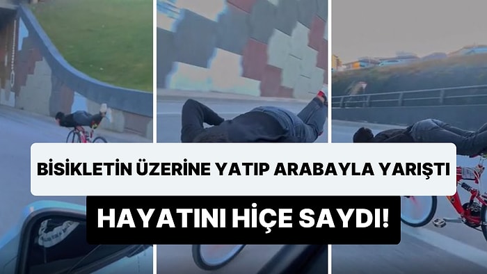 Bisikletin Üzerine Yatarak Arabalarla Yarışan Adrenalin Bağımlısı Genç