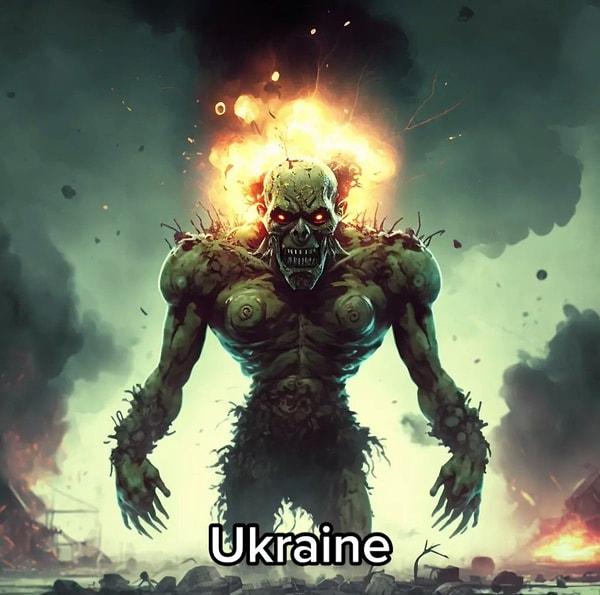 Ukrayna'da ise Çernobil detayı ile alakalı olduğunu düşündüğüm bir nükleer felaket simgesi var.