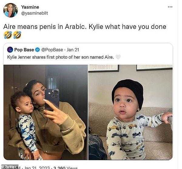 'Arapça'da Aire penis anlamına geliyor. Kylie ne yaptın sen?' notuyla paylaşılan tweet adeta beyinleri yaktı.