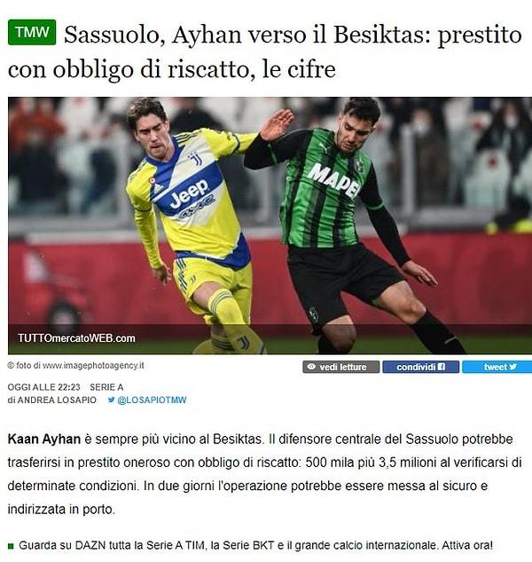 6. Kaan Ayhan, Beşiktaş'a doğru: kiralama bedeli: 500 bin euro, satın alma opsiyonu: 3.5M€ (Tuttomercato)