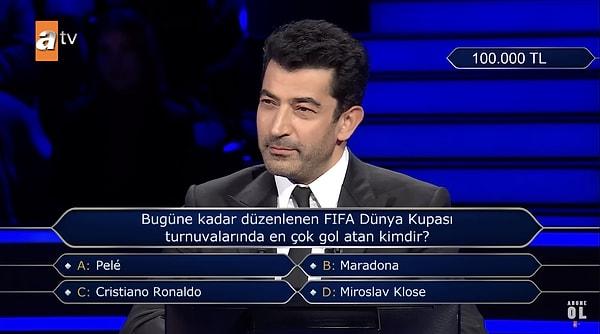100 bin liralık soruda futbol sorusuyla karşılaşan yarışmacı futbol bilgisiyle Kenan İmirzalıoğlu'nu şaşkına çevirdi.