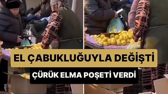 Tezgah Altına Sakladığı Çürük Elma Poşeti ile Müşterisine Vermesi Gereken Poşeti Değiştirdi!