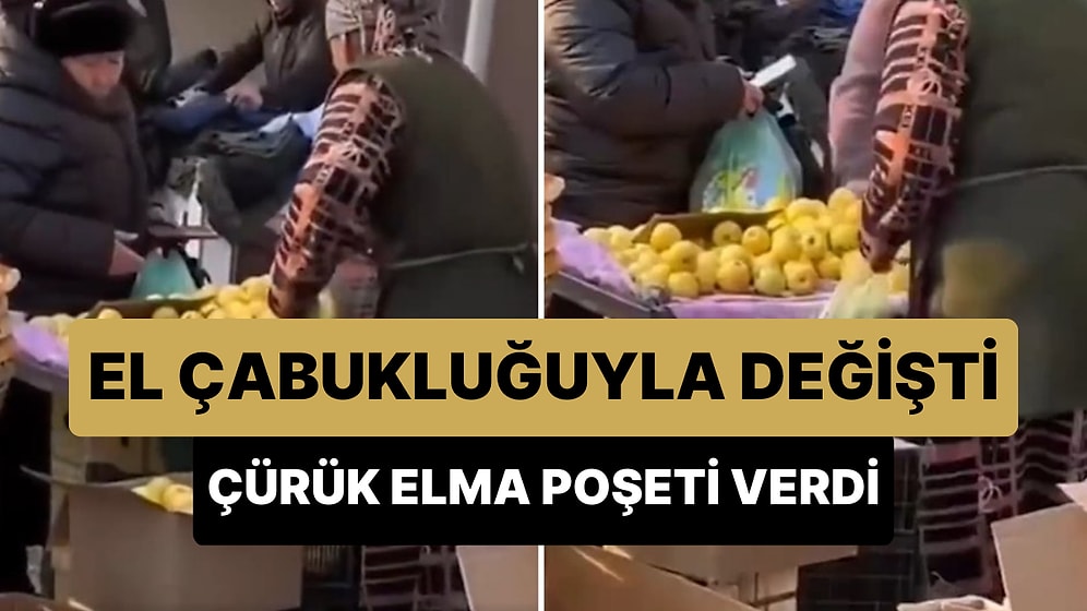 Tezgah Altına Sakladığı Çürük Elma Poşeti ile Müşterisine Vermesi Gereken Poşeti Değiştirdi!