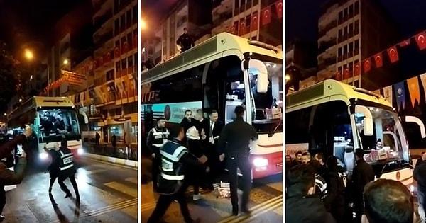 Cumhurbaşkanı Erdoğan'ın konvoyunun geçişi sırasında otobüsün önüne atlayan kadını fark eden bir polis memuru kadını yakalayarak ezilmesini engelledi.