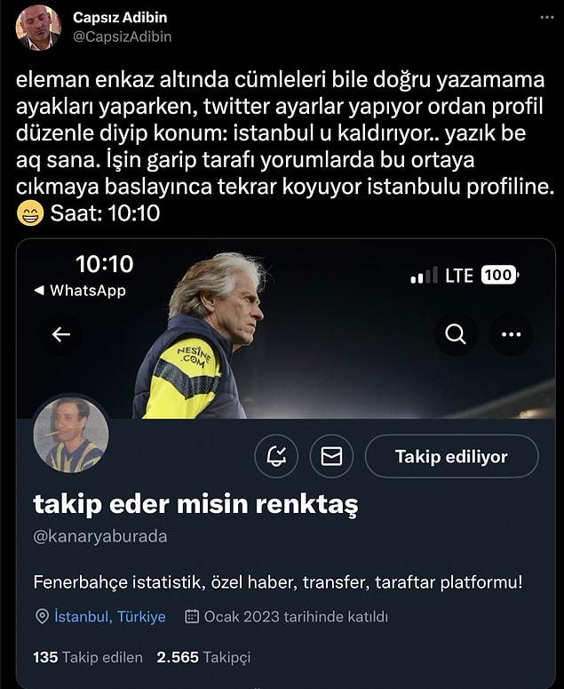 Fakat başka bir hesap, yardım isteyen gencin İstanbul konumundan tweet attığını ve yalan söylediğini ortaya çıkardı.