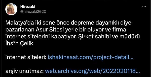 Malatya'daki Asur Sitesinin yıkılışını sosyal medyadan görmüşsünüzdür. Onun da şirket sahibi ifşa olmuş