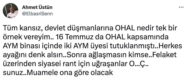 Soma'dan İzmir Depremi'ne her felaket anında sorumluları aklamak için kullanılan "siyasi rant" ifadelerini kullandı.