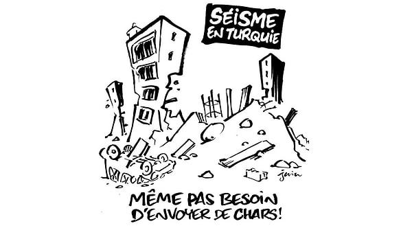 Haftalık Fransız 'mizah' dergisi Charlie Hebdo, tüm Türkiye'yi yasa boğan depremi mide bulandırıcı şekilde karikatürize etti.