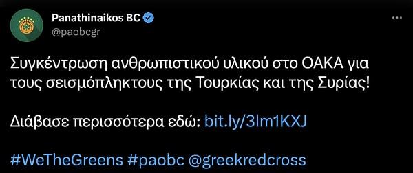 Panathinaikos Twitter'dan takipçilerine şu mesajı paylaştı👇