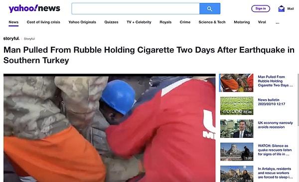 Yahoo News - 'Türkiye'nin güneyinde depremden iki gün sonra enkazdan sigarayla çıkartılan adam'
