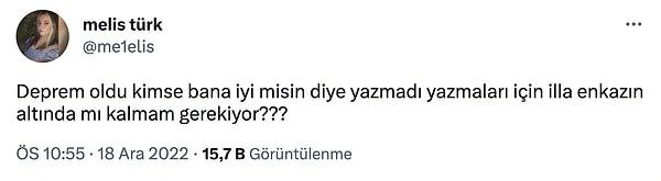 Ailesini kaybeden vatandaşlarımızdan birisi de 18 Aralık 2022'de attığı tweetle yüreğimizi dağlayan Melis oldu...